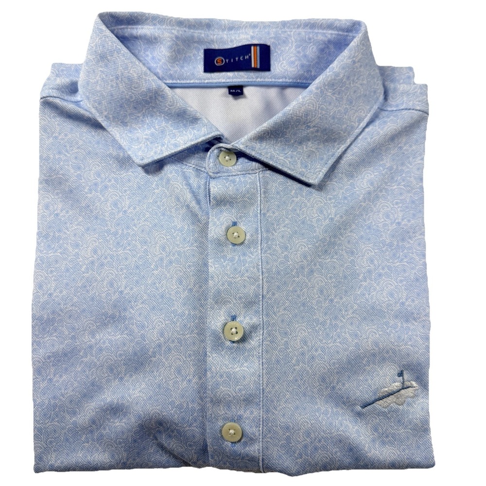Stitch‎ Mens Golf Polo Blue White Paisley Size M/L Country Club Logo